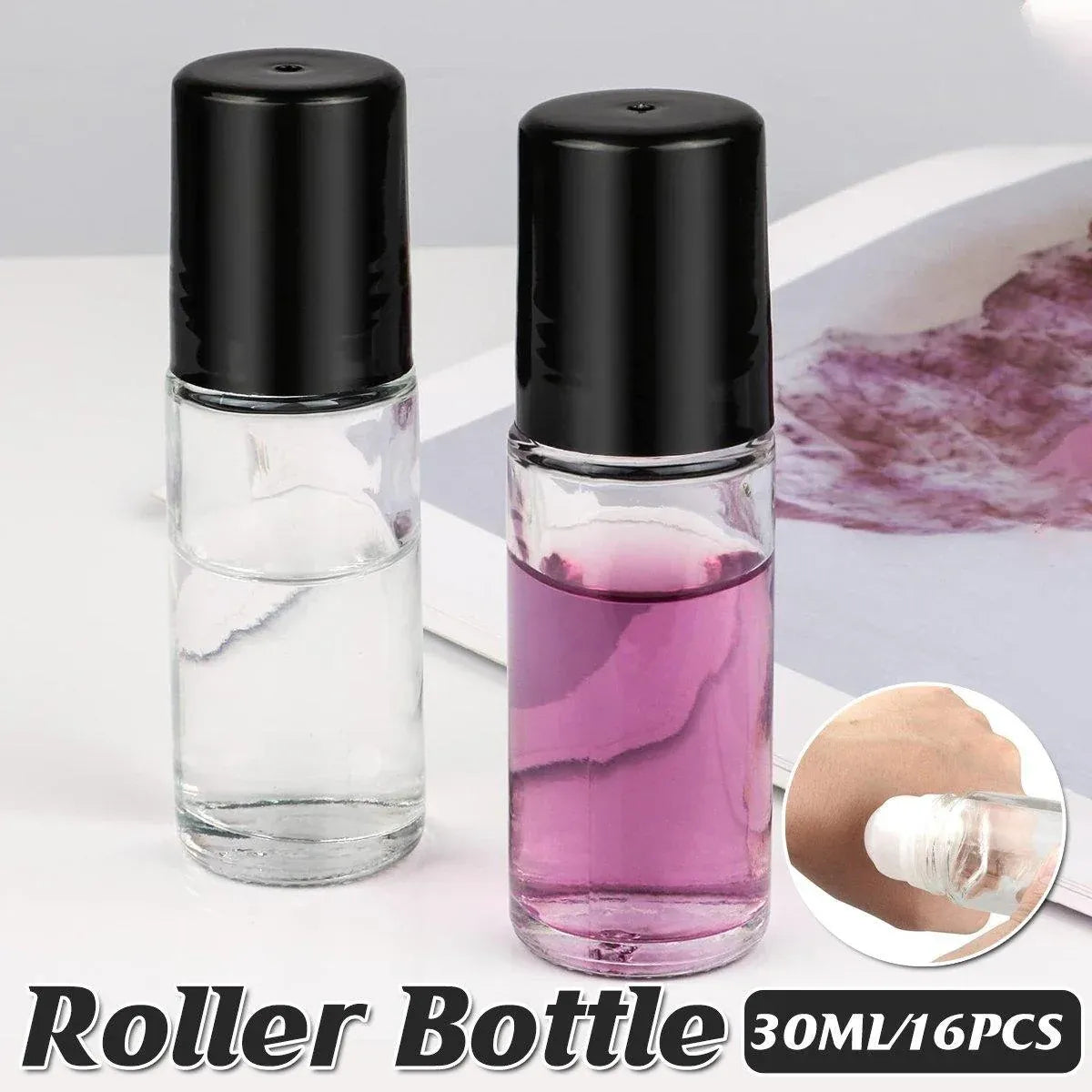 16 Pack 30ml Clear Glass Roll-On Bottles
